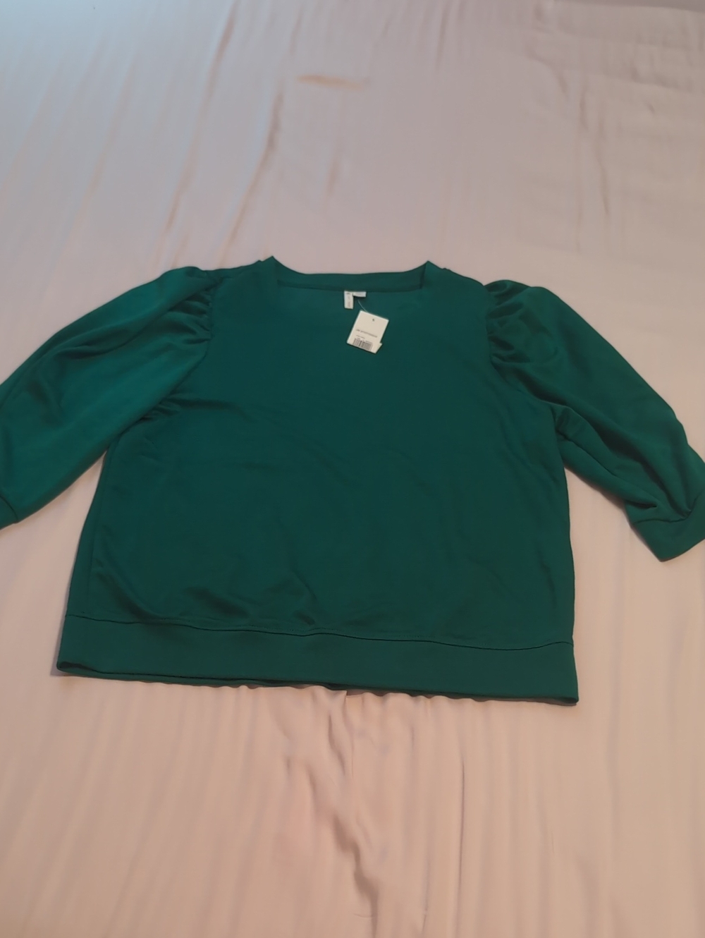 Women's Puff Sleeve Crewneck Top - Emerald Green